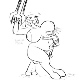 2_toes 3_fingers 3_toes 4_fingers angry anthro big_breasts blush boob_hat breasts carrying_another cracked_ground digitigrade duo energy_sword energy_weapon feet female female_on_anthro fingers holding_melee_weapon holding_object holding_sword holding_weapon humanoid_on_anthro larger_female larger_humanoid male male/female male_anthro male_on_humanoid mandibles melee_weapon navel nipples non-mammal_breasts non-mammal_navel non-mammal_nipples nude overweight overweight_female overweight_humanoid quill_hair size_difference smaller_anthro smaller_human sword toes weapon saucywench halo_(series) microsoft xbox_game_studios alien human humanoid kig-yar mammal ruuhtian sangheili scalie 2026 black_and_white hi_res monochrome