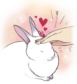 ambiguous_gender duo eyes_closed heart_symbol text ichthy0stega lagomorph leporid mammal rabbit 2015 japanese_text