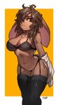 anthro arched_back arm_tuft big_breasts black_bra black_clothing black_legwear black_panties black_stockings black_underwear blush bodily_fluids bra breasts brown_body brown_eyes brown_fur brown_hair chest_tuft cleavage clothed clothing ears_down eyebrows eyelashes female floppy_ears fur garter_straps glistening hair hair_over_eye leaning leaning_forward legwear lingerie long_ears looking_at_viewer lop_ears navel one_eye_obstructed panties pivoted_ears shoulder_tuft solo standing stockings sweat sweatdrop sweater thigh_highs topwear tuft underwear undressing white_clothing white_sweater white_topwear pgm300 rabbit_girl_(woobin94) lagomorph leporid mammal rabbit 2022 digital_media_(artwork) hi_res shaded