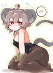 ahoge blush breasts clothed clothing female fishnet_clothing grey_hair hair legwear leotard red_eyes shirt_collar short_hair side_view small_breasts solo spoken_blush tights sabitare touhou nazrin animal_humanoid humanoid mammal mammal_humanoid mouse_humanoid murid murid_humanoid murine murine_humanoid rodent rodent_humanoid hi_res