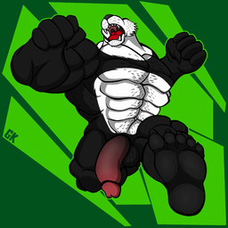 anthro balls belly_hair big_penis body_hair chest_hair claws feet genitals hairy humanoid_genitalia humanoid_penis male muscular muscular_anthro muscular_male penis pubes roaring solo toe_claws toes grizzlykubz beastars netflix gouhin_(beastars) animal_humanoid bear giant_panda humanoid mammal mammal_humanoid ursid_humanoid ursidae ursine 1:1 hi_res