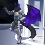 anthro black_body black_fur detailed_background fur male membrane_(anatomy) membranous_wings solo wings kittydee bungie destiny_(video_game) canid canine hybrid mammal 1:1 2019 digital_media_(artwork) hi_res