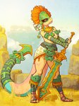 anthro areola armor aztec breasts clothed clothing detailed_background feet female footwear grass headgear headwear holding_object holding_weapon horn jewelry legwear markings melee_weapon narrowed_eyes necklace nipple_piercing nipples non-mammal_breasts outside piercing plant pose scales solo sword tail teeth thick_thighs toes topwear weapon wide_hips areye_(artist) bethesda_game_studios microsoft skyrim the_elder_scrolls quivers-for-arrows argonian reptile scalie digital_media_(artwork) hi_res male_(lore)