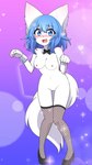 blue_hair blush breasts clothing embarrassed fangs female fishnet_clothing fishnet_legwear footwear fur genitals hair high_heels legwear looking_at_viewer nipples nude pussy shoes solo tail teeth white_body white_fur sunniarts third-party_edit wolfychu animal_humanoid canid canid_humanoid canine canine_humanoid canis humanoid mammal mammal_humanoid wolf wolf_humanoid hi_res