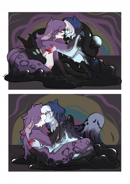anthro black_body blue_body eye_contact female forced forced_transformation fur fusion group hair head_horn horn hypnotic_eyes kissing looking_at_another merging multi_eye purple_body purple_fur purple_hair transformation trio white_hair adelfrey mimic_(adelfrey) aquatic aquatic_gastropod felid gastropod goo_creature mammal mimic mollusk pantherine sea_angel sea_slug slug snow_leopard comic hi_res