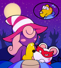 anthro balls bandage blush blush_lines blush_stickers bodily_fluids clothing cum fellatio female feral first_person_view genital_fluids genitals group hair hat headgear headwear heart_symbol hoodie male male/female mask mouse_ears night one_eye_closed oral penile penis pink_hair purple_body sex tongue topwear trio wink witch_hat nsfsunflower mario_bros nintendo paper_mario paper_mario:_the_thousand_year_door koops ms._mowz vivian_(mario) koopa koopa_troopa mammal mouse murid murine reptile rodent scalie shadow_siren tortoise turtle absurd_res hi_res trans_(lore) trans_woman_(lore)
