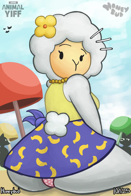 anthro beach butt clothing dress female looking_at_viewer looking_back looking_back_at_viewer panties public solo super_animal_yiff umbrella underwear honeybud pixile_studios super_animal_royale alicia_(honeybud) bovid caprine mammal sheep super_sheep_(sar) absurd_res hi_res