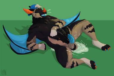 after_anal after_sex anthro backwards_hat ball_tuft bodily_fluids body_hair chest_hair clothing cum cum_inflation cum_inside cum_on_arm cum_on_belly cum_on_body cum_on_leg cum_on_self cum_pool erection eyes_closed genital_fluids genitals hat headgear headwear humanoid_genitalia humanoid_penis inflation lying male male_anthro mostly_nude mostly_nude_anthro mostly_nude_male neck_tuft on_back open_mouth penis simple_background solo spread_legs spreading teeth tongue tuft winged_arms wings chubchow bat mammal 2019 absurd_res hi_res