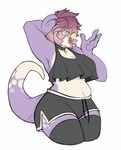 anthro bottomwear breasts choker clothing dolphin_shorts eyes_closed female hand_behind_head hotpants jewelry legwear midriff necklace open_mouth purple_body shorts slightly_chubby solo stockings topwear yawn mocha-wing nintendo pokemon generation_1_pokemon pokemon_(species) slowpoke hi_res