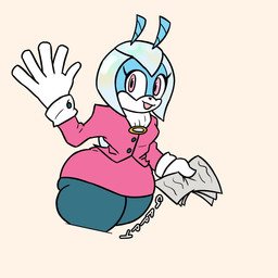 5_fingers antennae_(anatomy) anthro big_butt black_nose blue_body breasts brooch butt clothing collared_shirt cuffs_(clothing) dress_shirt eyelashes female fingers gloves handwear headgear headwear holding_object holding_paper huge_hips huge_thighs long_eyelashes long_sleeve_shirt open_mouth open_smile paper pink_clothing pink_dress_shirt pink_eyes pink_shirt pink_topwear raised_arm shirt simple_background small_breasts smile solo tan_background thick_thighs topwear white_clothing white_face white_gloves white_handwear wide_hipped_anthro wide_hipped_female wide_hips gappygap04 idw_publishing sega sonic_the_hedgehog_(comics) sonic_the_hedgehog_(idw) sonic_the_hedgehog_(series) jewel_the_beetle arthropod beetle insect 1:1 2026 hi_res portrait signature three-quarter_portrait