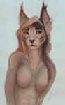 anthro biped breasts female front_view fur green_eyes hair simple_background solo standing whiskers white_body white_fur alex-dep-998 domestic_cat felid feline felis mammal digital_media_(artwork) digital_painting_(artwork) half-length_portrait portrait