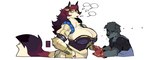 anthro big_breasts breasts countershading duo ear_piercing ear_ring female floppy_ears huge_breasts larger_female male piercing ring_piercing size_difference smaller_male goonie-san cloud_meadow edeline_(cloud_meadow) goon_(goonie_san) canid canine canis domestic_dog mammal absurd_res hi_res