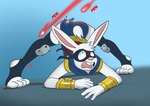 anthro ass_up blush buckteeth butt clothing embarrassed jack-o'_pose laser male pose solo teeth torn_clothing introvertedpooch vader_(introvertedpooch) lagomorph leporid mammal rabbit digital_media_(artwork) hi_res