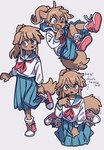 adolescent anthro asian_clothing blush bodily_fluids bottomwear clothed clothed_anthro clothed_female clothing dialogue east_asian_clothing female female_anthro floppy_ears flying_sweatdrops footwear fur hair japanese_clothing japanese_school_uniform kemono looking_at_viewer ponytail school_uniform shoes simple_background skirt solo sweat sweatdrop tail talking_to_viewer text uniform white_background young young_anthro young_female yagi_the_goat canid canine canis domestic_dog mammal 2025 digital_media_(artwork) english_text hi_res multiple_images