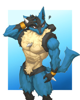 5_fingers abs amber_eyes anthro biceps biped black_body black_claws black_fur black_inner_ear_fluff blue_background blue_body blue_fur blue_inner_ear bodily_fluids border bracelet bracelet_only chest_spike claws countershade_fur countershade_neck countershade_torso countershading deltoids emanata finger_claws fingers front_view frustration_cloud fur gold_(metal) gold_bracelet gold_jewelry hand_on_own_head hand_spike inner_ear_fluff jewelry male mouth_closed multicolored_body multicolored_fur muscular muscular_anthro muscular_male nude nude_anthro nude_male pecs pupils simple_background slit_pupils snout solo spikes spikes_(anatomy) sweat sweaty_face tan_body tan_countershading tan_fur tuft white_border white_sclera captainjohkid nintendo pokemon generation_4_pokemon lucario pokemon_(species) 2024 4:5 absurd_res digital_drawing_(artwork) digital_media_(artwork) hi_res portrait three-quarter_portrait