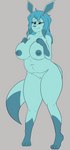 anthro areola big_breasts blue_areola blue_body blue_eyes blue_nipples breasts exposure_variation female front_view genitals hair huge_breasts looking_at_viewer nipples nude pussy slightly_chubby slightly_chubby_female smile solo teal_body thick_thighs turquoise_markings wide_hips vexxyvex nintendo pokemon neelu_(sin_cyan06) eeveelution generation_4_pokemon glaceon pokemon_(species) hi_res