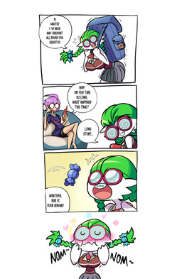 big_breasts biped bottomwear breasts clothed clothing dialogue duo female green_hair hair master nerd not_furry simple_background sitting skirt speech_bubble standing text thick_thighs three-quarter_view topwear white_body ichduhernz nintendo pokemon nerdyvoir_(ichduhernz) gardevoir generation_3_pokemon human mammal pokemon_(species) 2025 absurd_res english_text hi_res