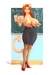 anthro areola big_areola big_breasts book bottomwear breasts chalkboard clothed clothing erect_nipples eyewear female glasses green_eyes hair huge_areola mature_female nipples orange_hair plantigrade puffy_areola raised_heel sex_education skirt solo teacher galacticmichi katrina_fowler felid feline mammal 2024