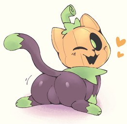 ambiguous_gender black_body black_fur butt feral food fruit fur green_eyes heart_symbol holidays looking_back null one_eye_closed open_mouth plant presenting presenting_hindquarters quadruped rear_view simple_background solo teasing thick_thighs white_background wide_hips wink conditional_dnp exed_eyes halloween pumkat domestic_cat elemental_creature felid feline felis flora_fauna food_creature living_fruit mammal 2019 digital_media_(artwork)