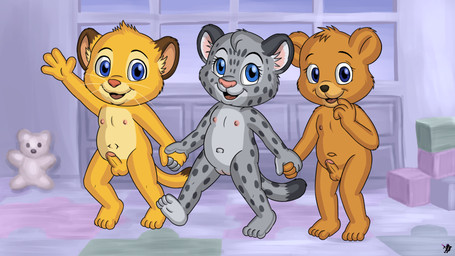 anthro areola balls bow_on_head casual_nudity erection feet female fingers fur genitals gesture grey_body grey_fur group hand_holding humanoid_genitalia humanoid_penis inside loli looking_at_viewer male navel nipples nude open_mouth penis plushie shota smile standing tail toddler toes tongue trio vulva waving young young_anthro young_female young_male omatic bear cougar felid feline mammal pantherine snow_leopard 16:9 digital_media_(artwork) hi_res widescreen
