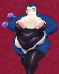 anthro areola belly big_areola big_belly big_breasts blue_body blue_ears blush body_blush breast_blush breasts claws clothing cuff_(restraint) dominant dominant_anthro dominant_female fangs female finger_claws front_view handcuffs latex latex_clothing latex_legwear latex_stockings legwear metal_cuffs overweight overweight_anthro overweight_female restraints smile smirk solo stockings teeth thick_thighs wide_hips asaolorde nintendo pokemon generation_1_pokemon mammal pokemon_(species) shiny_pokemon snorlax colored_sketch hi_res sketch