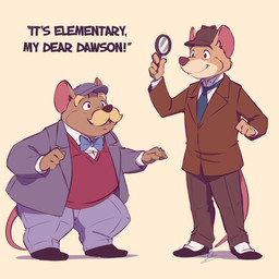 accessory anthro bottomwear bow_tie clothing duo facial_hair hat headgear headwear magnifying_glass male mature_male mustache necktie overweight overweight_male pants shirt simple_background standing text topwear doraemonbasil disney the_great_mouse_detective basil_(disney) david_dawson mammal mouse murid murine rodent 1:1 2026 english_text