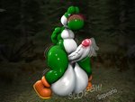 anthro balls big_balls big_penis blush bodily_fluids genital_fluids genitals huge_balls hyper hyper_balls hyper_genitalia male penis precum solo supeario mario_bros nintendo green_yoshi scalie yoshi 3d_(artwork) 4:3 digital_media_(artwork) hi_res source_filmmaker_(artwork)