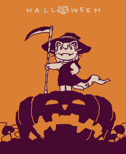 anthro barefoot cat_smile cute_fangs fangs feet female hand_on_hip holidays jack-o'-lantern looking_at_viewer magic_user melee_weapon polearm red_eyes scythe smile solo teeth weapon whiskers witch daisuke_amaya halloween ame_(daisuke_amaya) domestic_cat felid feline felis mammal digital_media_(artwork) hi_res pixel_(artwork)