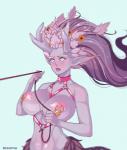 antlers areola big_breasts blush breasts female front_view hair horn monster_girl_(genre) nipples nude open_mouth puffy_areola purple_hair simple_background solo white_background tesomu blizzard_entertainment european_mythology greek_mythology heroes_of_the_storm mythology warcraft lunara_(warcraft) centaur cervine cervine_taur deer deer_taur equid equid_taur humanoid_taur mammal mammal_taur taur