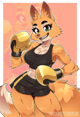 abs anthro biped border boxing_gloves boxing_shorts bra cheek_tuft clothed clothed_anthro clothed_female clothing countershade_face countershade_fur countershading dipstick_tail eyebrows eyelashes facial_tuft female fully_clothed fully_clothed_anthro fully_clothed_female fur handwear markings outside_border smile smiling_at_viewer solo sports_bra tail tail_markings thick_eyelashes tuft underwear white_border demonandwolf dreamworks the_bad_guys diane_foxington hi_res