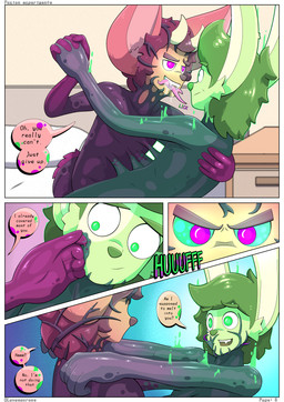 anthro assimilation bedroom bedroom_eyes bedroom_sex big_ears big_eye bodily_fluids comic_panel dialogue drooling duo fangs fur fur_markings furry_tail glowing glowing_eyes goo_transformation green_body green_fur green_hair hair hand_holding holding_partner horn imminent_sex long_ears male male/male markings melting multi_tongue narrowed_eyes nude pink_body pink_fur pink_hair saliva seductive slime spots spotted_body spotted_fur superpowers tail teeth tentacles text tongue transformation lavasaurous lazarus_(lavasaurous) simon_(lavasaurous) dinosaur dromaeosaurid furred_scalie goo_creature hybrid lagomorph leporid mammal prehistoric_species rabbit reptile saurischian scalie symbiote theropod absurd_res comic english_text hi_res