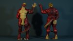 anthro balls dergdrister dragon genitals gesture hi_res looking_at_viewer male musclegut muscular mythological_creature mythological_scalie mythology nude paws penis red_body scalie shy simple_background slightly_chubby smile solo tail_wrapped tyler_(dergdrister) waving waving_at_viewer yellow_penis