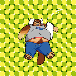 anthro belly_peeking_out biped body_hair bottomwear clothing happy_trail lying male navel_outline obese obese_anthro obese_male on_back optical_illusion overweight overweight_anthro overweight_male pants pawpads shirt sleeping solo sweatband sweatpants t-shirt tail topwear wwwonderpuff nasa wonderpuff_(character) canid canine canis coyote mammal 1:1 hi_res