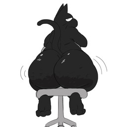 anthro big_butt black_body butt chair furniture looking_back male office_chair overweight solo wobbling petbasilisk domestic_cat felid feline felis mammal hi_res