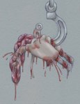 anthro biped blood bodily_fluids bone corpse death exposed_bone female genitals gore guts hook nude object_in_pussy organs pink_body pussy side_view simple_background solo suspended_via_penetration young young_anthro young_female animew unknown_species 2017