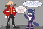 blue_body blue_fur bottomwear clothing duo eyewear facial_hair fluffy footwear fur glasses gloves handwear kerchief male mustache open_mouth pants shoes simple_background teeth text tongue white_body white_fur yellow_eyes darknetic sega sonic_the_hedgehog_(series) dr._eggman kagen_the_wolf sanic human mammal absurd_res digital_media_(artwork) english_text hi_res meme