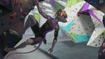 anthro athletic athletic_anthro athletic_male blonde_hair climbing_wall clothed clothing fully_clothed fur grey_body grey_fur gym hair inside male rock_climbing solo tattoo tight_clothing whiskers thea kripps mammal murid murine rat rodent