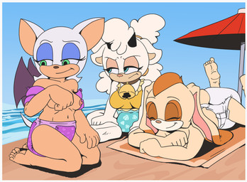 annoyed anthro armband beach beach_towel blue_eyes border breasts clothed clothing diaper diaper_only embarrassed exposed_diaper eyeshadow female fur green_eyes group inflatable inflatable_armbands kneeling lying makeup nipples on_front orange_body orange_fur outside pool_float sand sea sitting smile tan_body topless topless_female towel trio umbrella water wearing_diaper white_body white_border white_fur paddedulf idw_publishing sega sonic_the_hedgehog_(comics) sonic_the_hedgehog_(idw) sonic_the_hedgehog_(series) lanolin_the_sheep_(sonic) rouge_the_bat vanilla_the_rabbit bat bovid caprine lagomorph leporid mammal rabbit sheep absurd_res hi_res