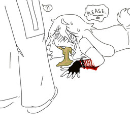 anthro blood blood_from_wound blush bodily_fluids bracelet female gore hair jewelry on_ground scar self-harm self-harm_scars speech_bubble vomit wounded gorebunny lagomorph leporid mammal rabbit 1:1 absurd_res hi_res sketch