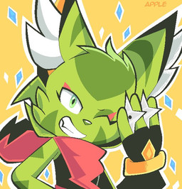 4_fingers anthro black_clothing clothed clothing eyelashes female fingerless_gloves fingers fur gloves green_body green_eyes green_fur green_nose handwear holding_object inner_ear_fluff looking_at_viewer one_eye_closed open_mouth ranged_weapon red_clothing red_scarf scarf shuriken simple_background smile smiling_at_viewer solo striped_body striped_fur stripes teeth tuft weapon wink winking_at_viewer yellow_background apple_idiot freedom_planet galaxytrail carol_tea felid feline felis mammal wildcat 2018 aliasing bust_portrait digital_media_(artwork) half-length_portrait portrait signature
