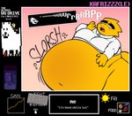 alphys anthro beef belly big_belly blush bodily_noises bottomless breasts buckteeth burger burping candy chubby_cheeks clothed clothing coat dessert different_sound_effects digestion_noises english_text extended_sound_effect eyelashes eyewear female food glasses half-closed_eyes hi_res ice_cream kafrizzzle lab_coat lizard lollipop meat morbidly_obese morbidly_obese_anthro morbidly_obese_female narrowed_eyes navel non-mammal_breasts obese obese_anthro obese_female onomatopoeia open_mouth overweight overweight_anthro overweight_female reptile rumbling_stomach scales scalie simple_background slorsh solo sound_effect_variant sound_effects steak sundae teeth text topwear undertale undertale_(series) yellow_body yellow_scales