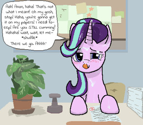 bodily_fluids casual_sex cum cum_in_hair cum_on_face cum_on_tongue dialogue duo exhibitionism female feral genital_fluids hair horn licking licking_cum licking_lips male male/female sex speech_bubble text tongue tongue_out realdash friendship_is_magic hasbro my_little_pony mythology anon fan_character starlight_glimmer_(mlp) equid equine horse mammal mythological_creature mythological_equine pony unicorn english_text story story_in_description