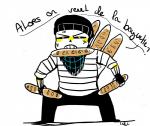 alternate_universe baguette bone bread clothing food french humor kerchief male not_furry skeleton solo text unknown_artist undertale undertale_(series) sans_(undertale) animated_skeleton humanoid undead french_text hi_res translated