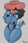 2023 4_fingers absurd_res alternate_species anthro big_breasts big_nose black_hair black_nipples blue_eyes breasts clothing curled_hair curvy_figure female fingers floating_hands generation_4_pokemon grey_background hair half-closed_eyes hand_on_hip hat headgear headwear hi_res humanoid humanoidized looking_at_viewer miso_souperstar mostly_nude narrowed_eyes nintendo nipples pink_clothing pink_hat pink_headwear pink_nose pokemon pokemon_(species) probopass simple_background solo thick_thighs voluptuous wide_hips