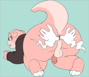 anthro anus backsack balls bent_over butt clothed clothing disembodied_hand eyewear genitals ghost_hand glasses humanoid_genitalia looking_back male solo spread_anus spreading wearing_glasses ju-ki nintendo pokemon generation_1_pokemon pokemon_(species) slowpoke
