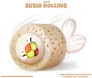 ambiguous_gender eyes_closed feral food fur green_body green_fur humor open_mouth pink_body pink_fur pun rice rolling simple_background solo sushi text visual_pun whiskers white_background white_body white_fur young piper_thibodeau aquatic food_creature mammal pinniped seal digital_media_(artwork) digital_painting_(artwork) english_text hi_res painting_(artwork) url