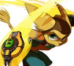 anthro clothing energy_sword green_eyes male melee_weapon simple_background solo sword weapon nemurism ratchet_and_clank sony_corporation sony_interactive_entertainment ratchet_(ratchet_and_clank) lombax mammal 2012