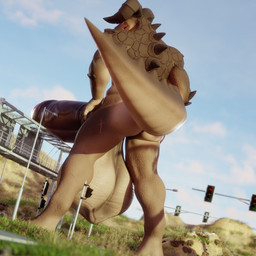 2_horns abs anthro balls biceps big_balls big_muscles big_penis brown_body brown_scales bus_stop bus_stop_sign city claws desert erection fingers foreskin genitals glans glowing glowing_eyes grass hand_on_hip highway horn huge_balls huge_penis humanoid_genitalia humanoid_penis hyper hyper_balls hyper_genitalia hyper_penis incoming logo looking_pleasured looming looming_over macro macro_focus male moon muscular muscular_anthro muscular_male nipples nude nude_macro nude_male palm_tree pecs penis pink_glans plant retracted_foreskin road scales sharp_teeth sign solo spikes stop_sign street sun sunny tail teeth traffic_light tree frooberx vulgarvictor_(modeler) bethesda_game_studios fallout microsoft daddyclaw_(vulgarvictor) deathclaw reptile scalie 1:1 2026 3d_(artwork) artist_logo blender_(artwork) digital_media_(artwork) watermark widescreen