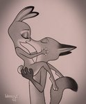 2018 anthro anthro_on_anthro canid canine carrying_another dipstick_ears dipstick_tail disney dubstepina duo ear_markings eyes_closed female flat_chested fox hi_res judy_hopps kissing lagomorph leporid male male/female mammal markings multicolored_ears multicolored_tail nick_wilde nude rabbit red_fox signature simple_background tail tail_markings true_fox zootopia