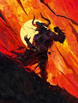 3_fingers abstract_background anthro belt bone claws fingers fire horn low-angle_view male muscular muscular_male open_mouth sharp_teeth skull solo standing teeth dominik_mayer hasbro magic:_the_gathering mythology wizards_of_the_coast dragon fish marine mythological_creature mythological_scalie scalie absurd_res hi_res official_art